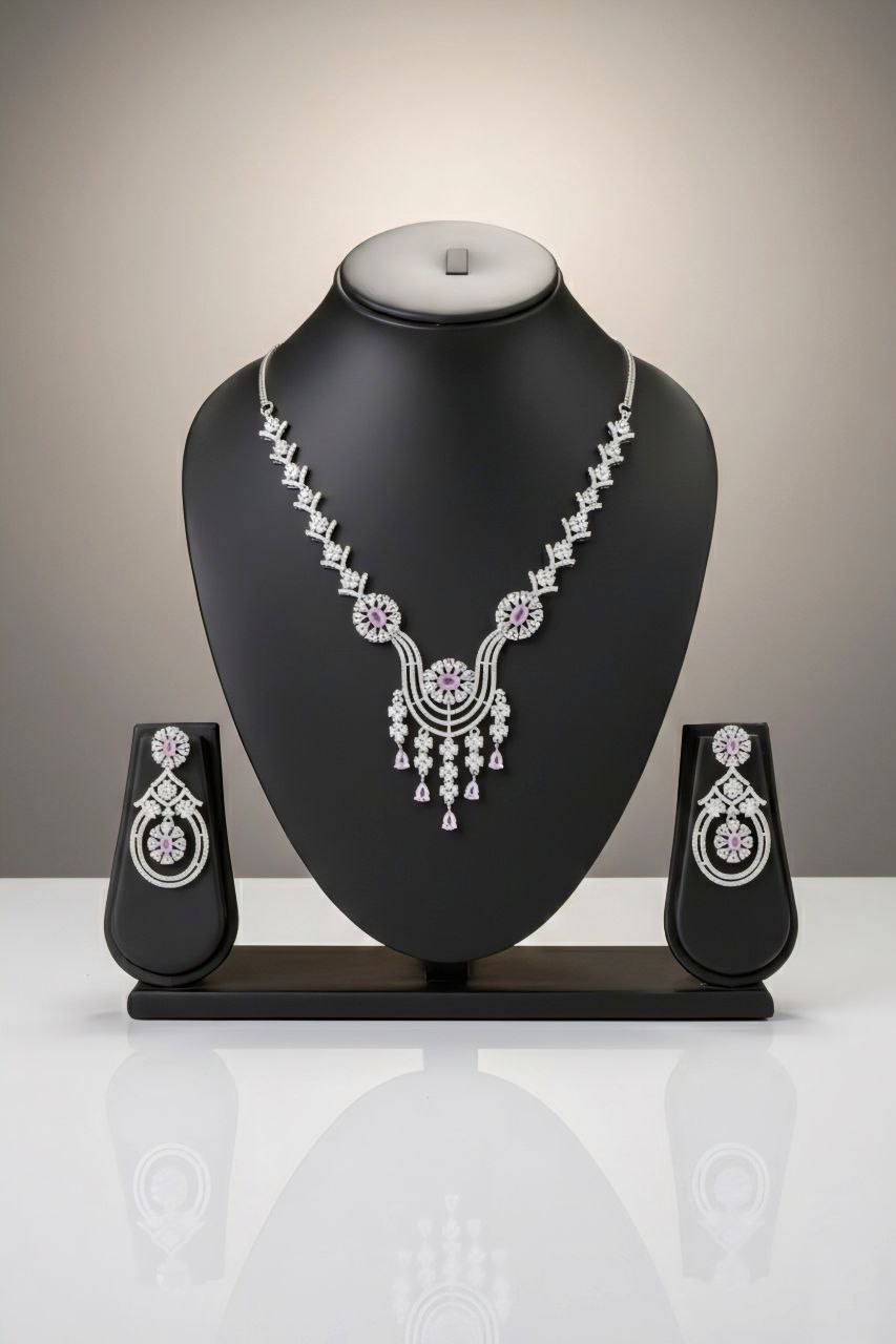 Rose pink Aura Chandelier Necklace & Earring Set