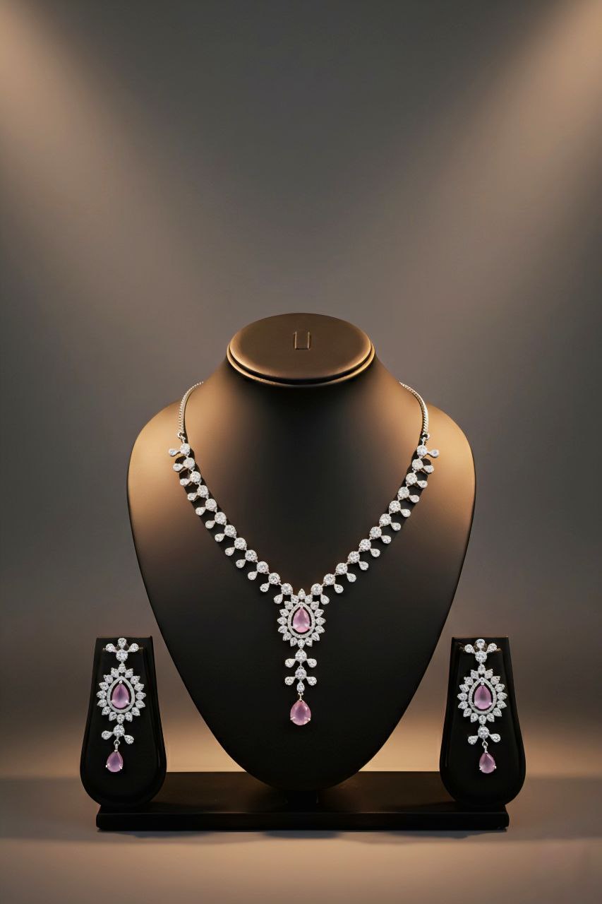 Pear-Cut pink & Diamond Floral Statement Set