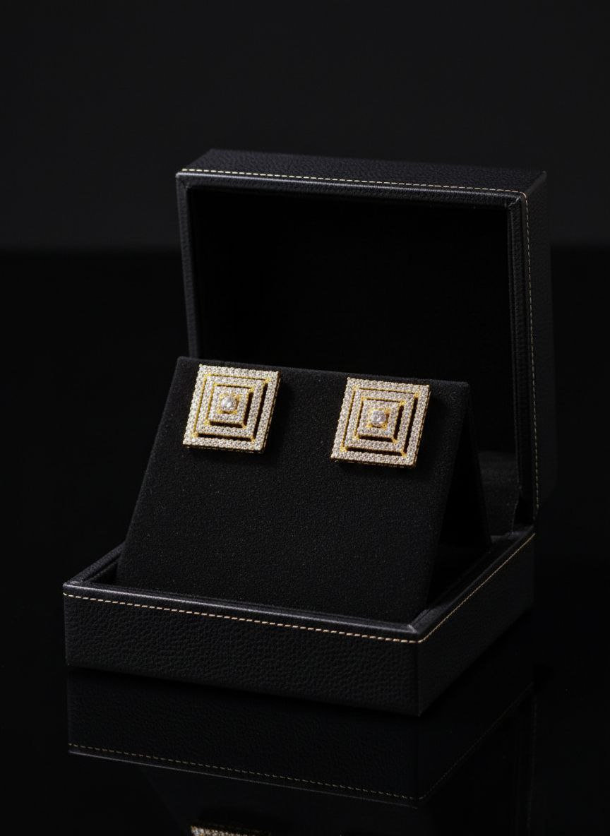 Square Golden Elegance Earrings