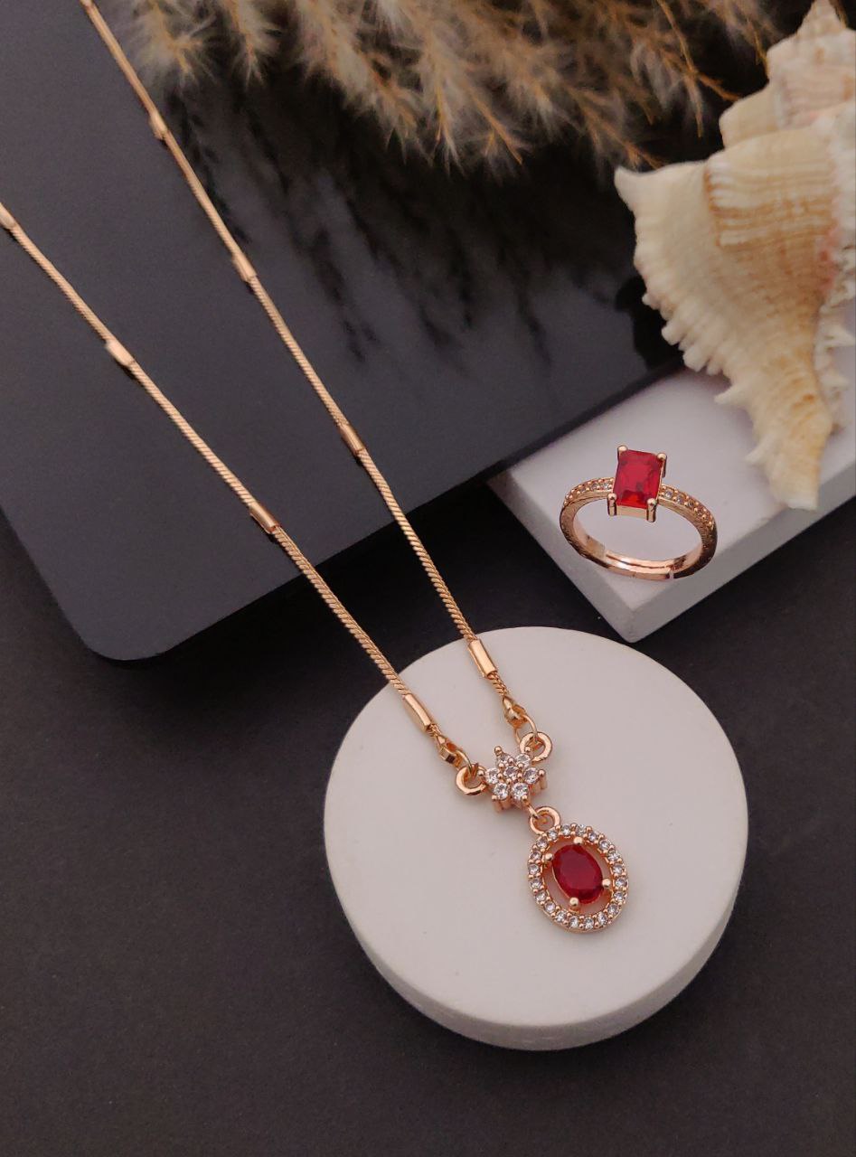 Royal red oval pendant & ring combo