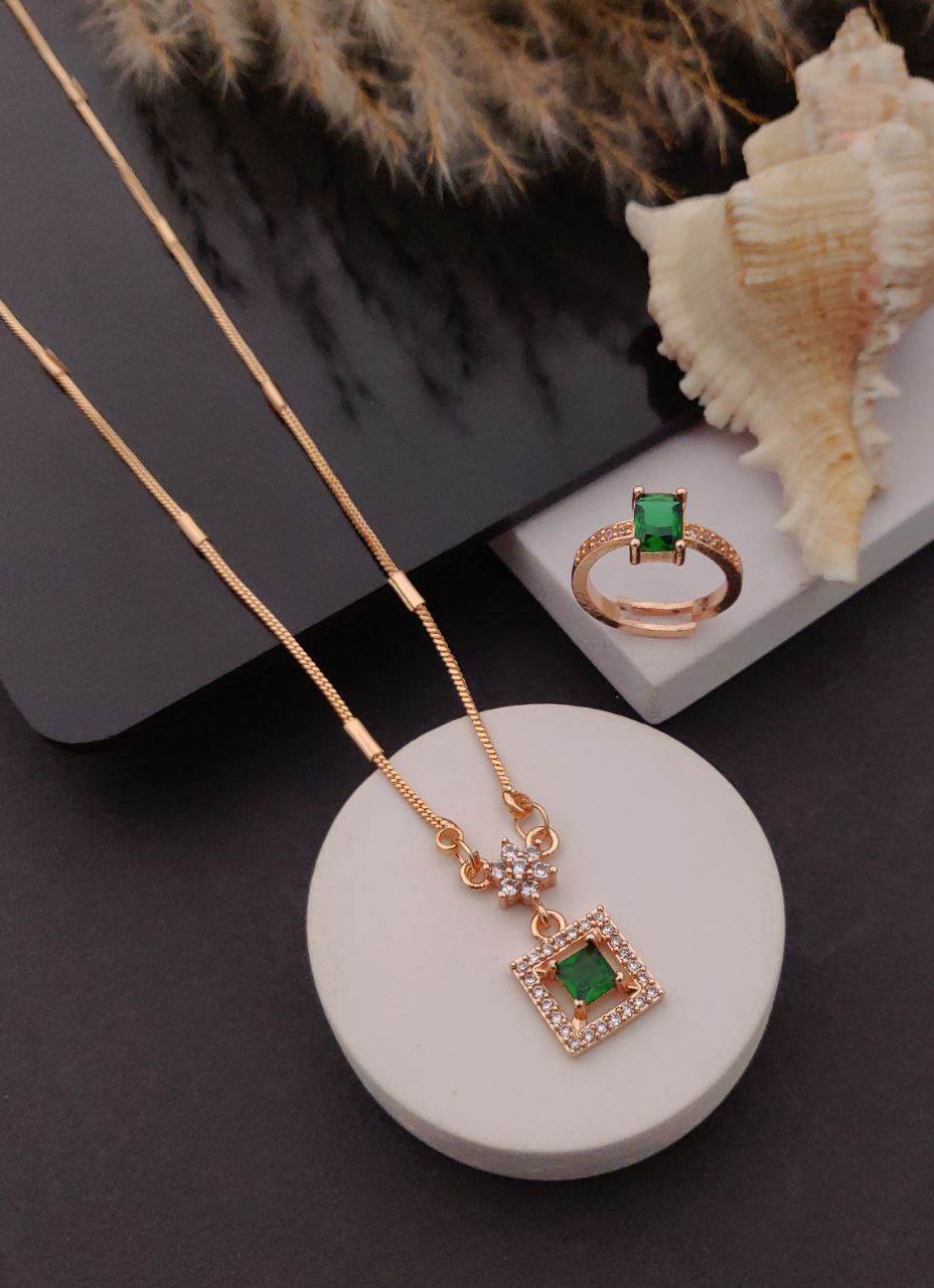 Royal green square pendant & ring combo