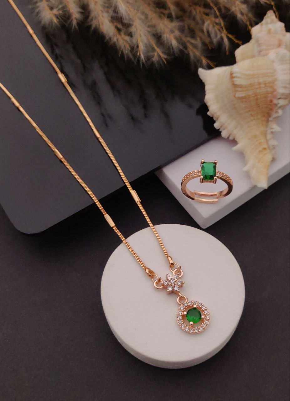 Royal green circle pendant & ring combo