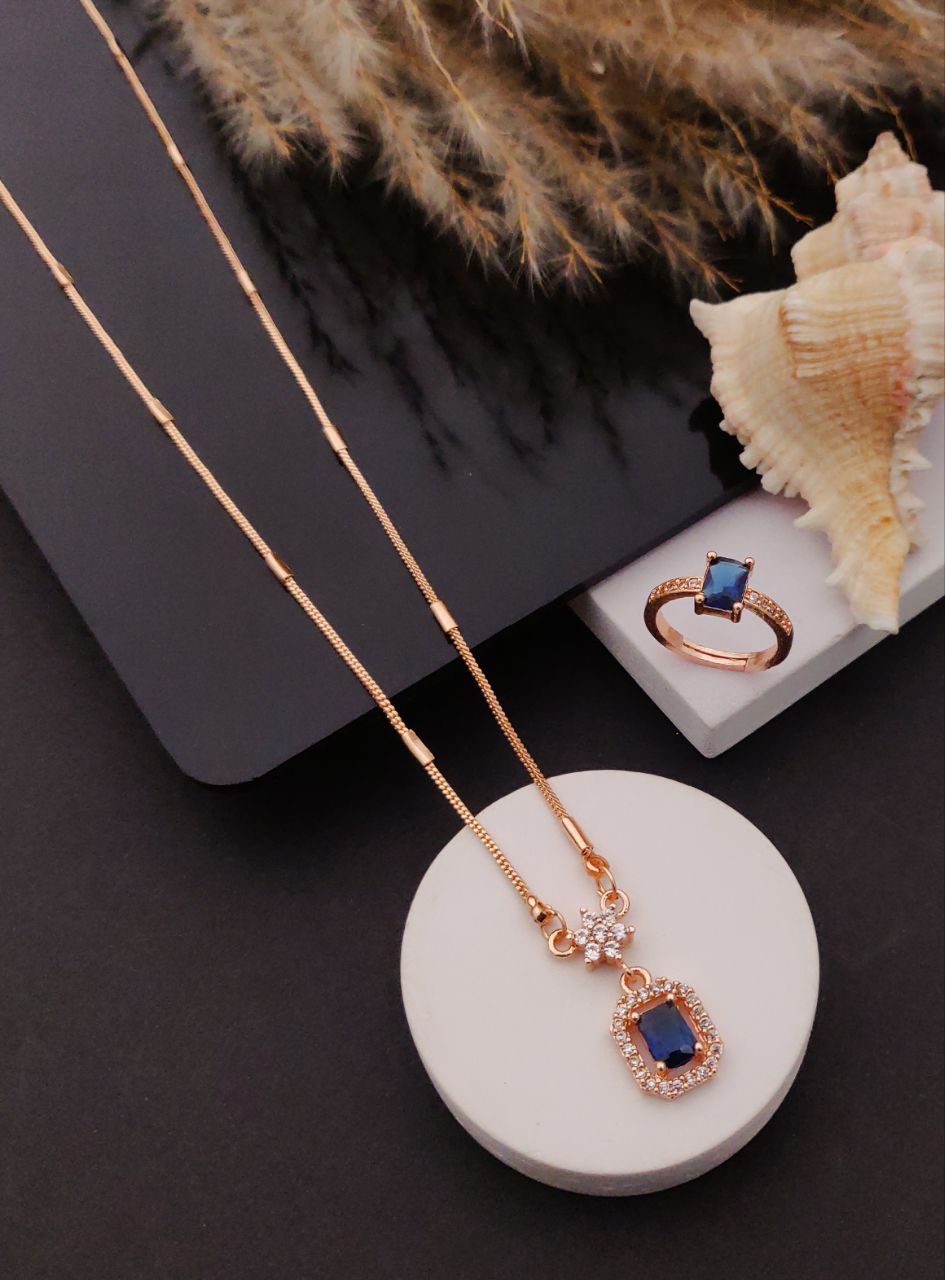 Royal blue rectangle pendant & ring combo
