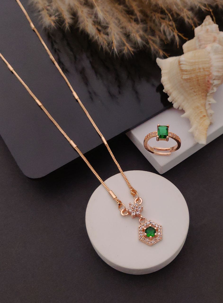 Royal green hexagone pendant & ring combo