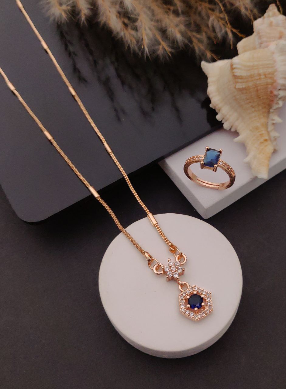 Royal blue hexagone pendant & ring combo