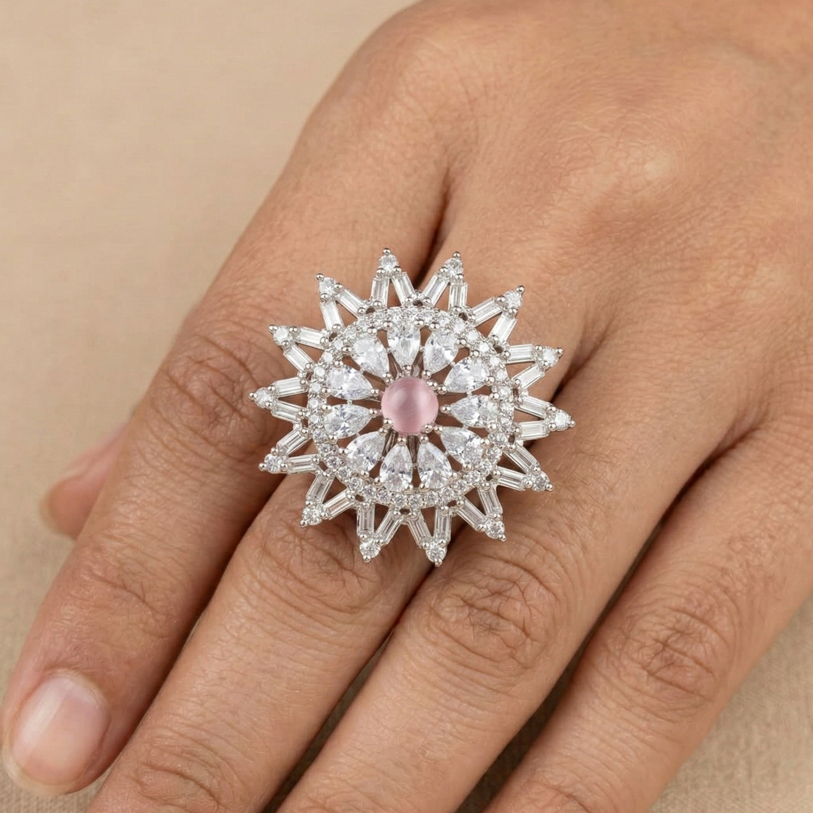 Ice-Petal Sunburst Ring