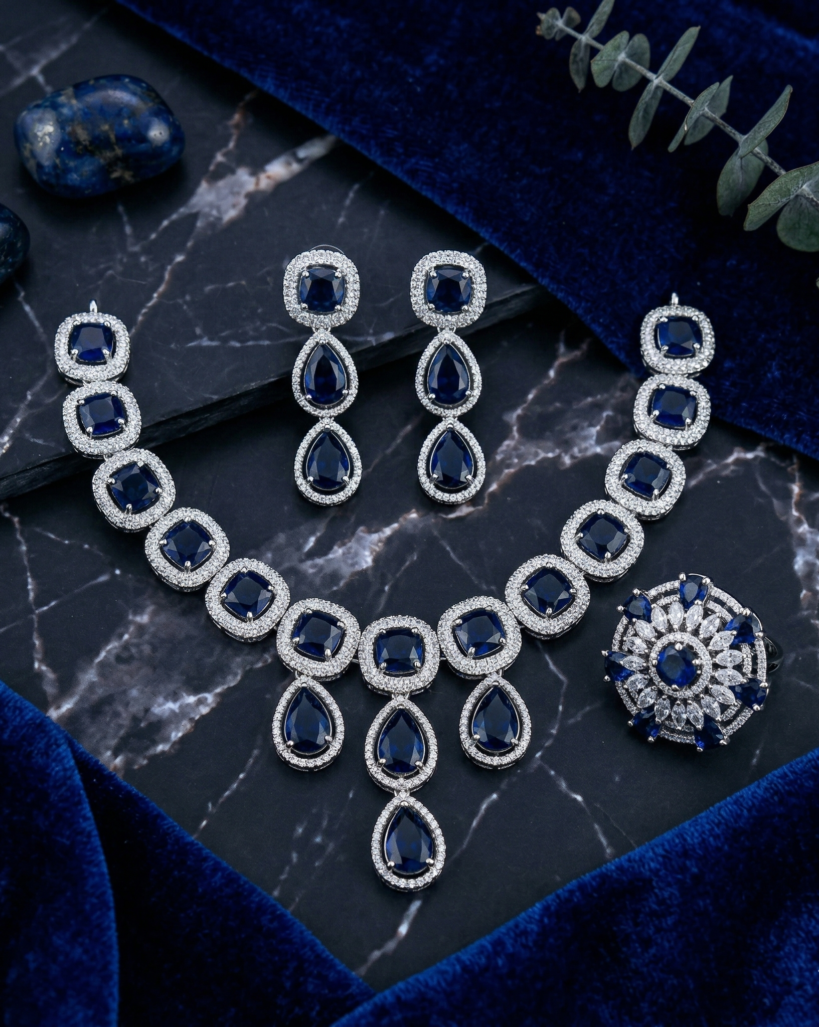 Midnight Azure Elegance Set With Ring
