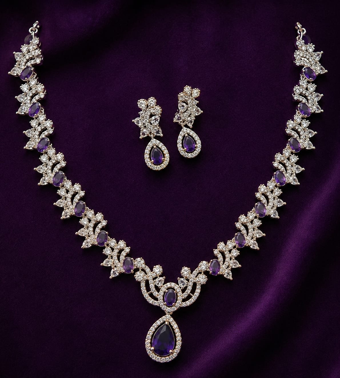 purple stone with floral necklace-avail