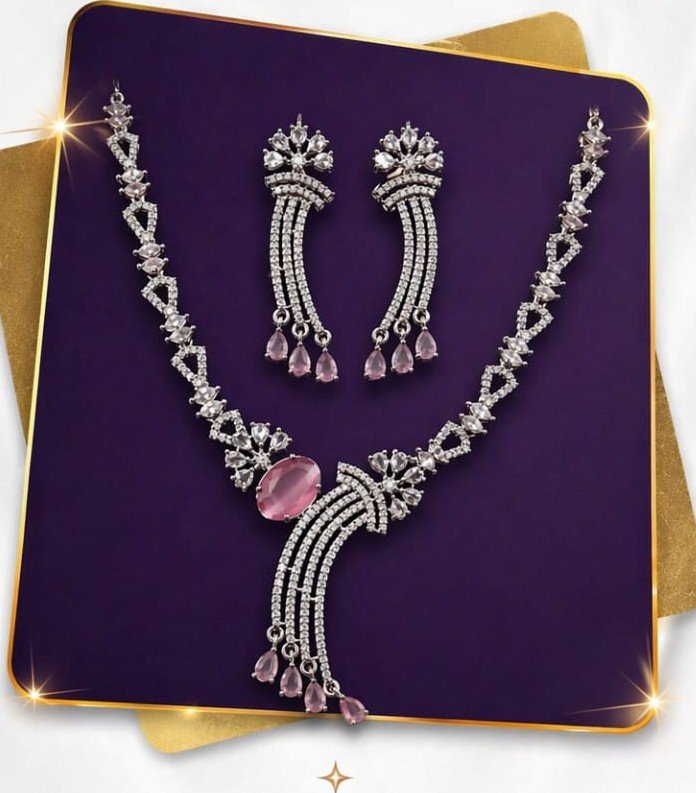 one sided drop pink diamond necklace-avail