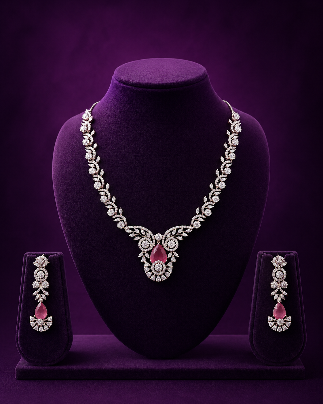 Red stone with floral necklace